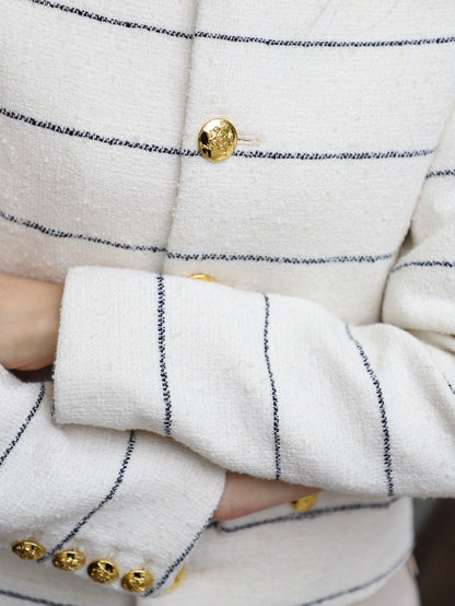 Gold Button Striped Tweed Jacket