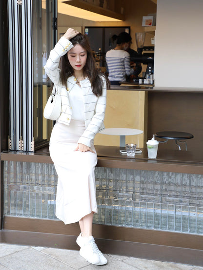 Gold Button Striped Tweed Jacket