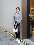 Zip Up Collar Neck Long Sleeves Sweater