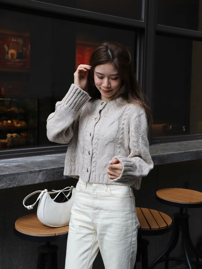 Gold Button Cable-Knit Cardigan
