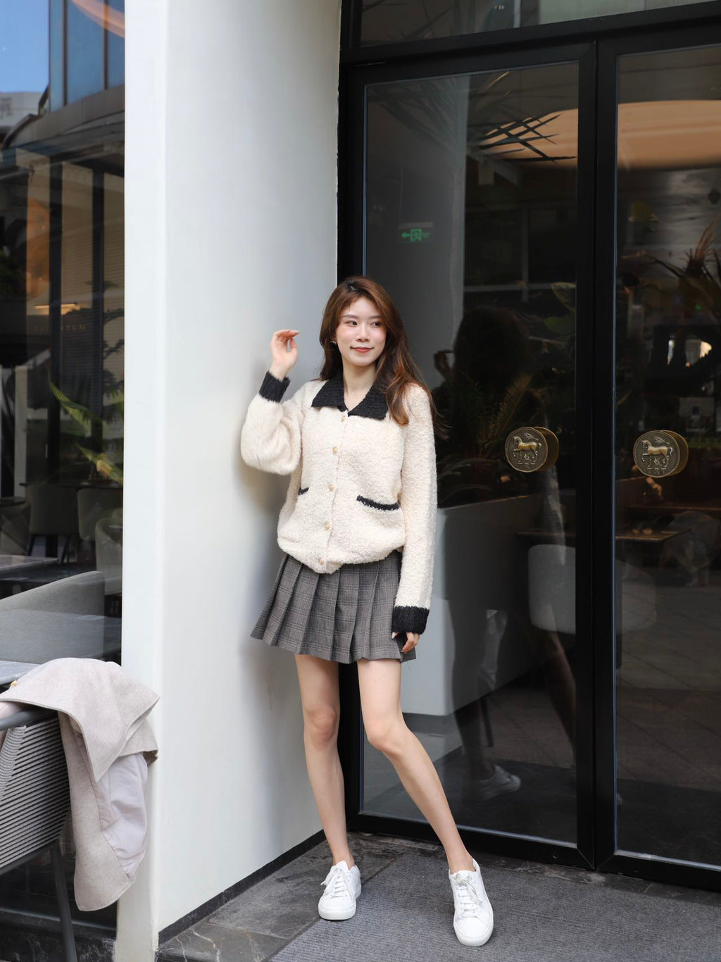 Collar Neck & Gold Button Oversized Cardigan