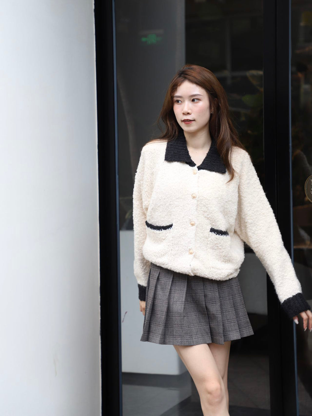 Collar Neck & Gold Button Oversized Cardigan