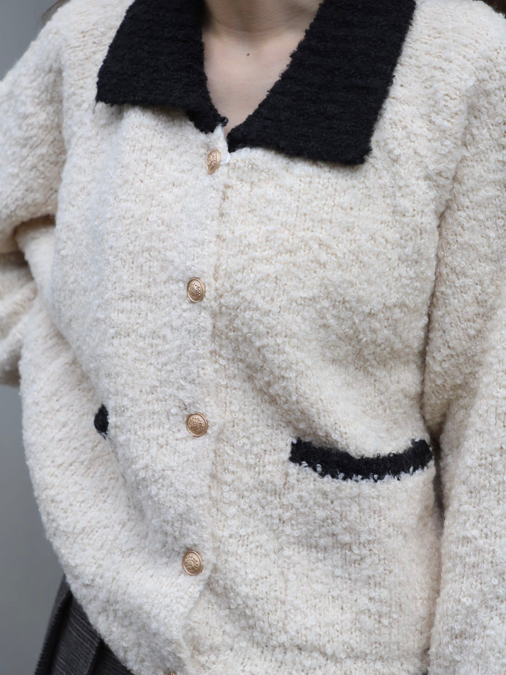 Collar Neck & Gold Button Oversized Cardigan