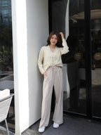 Wide Leg Straight Wool Pants
