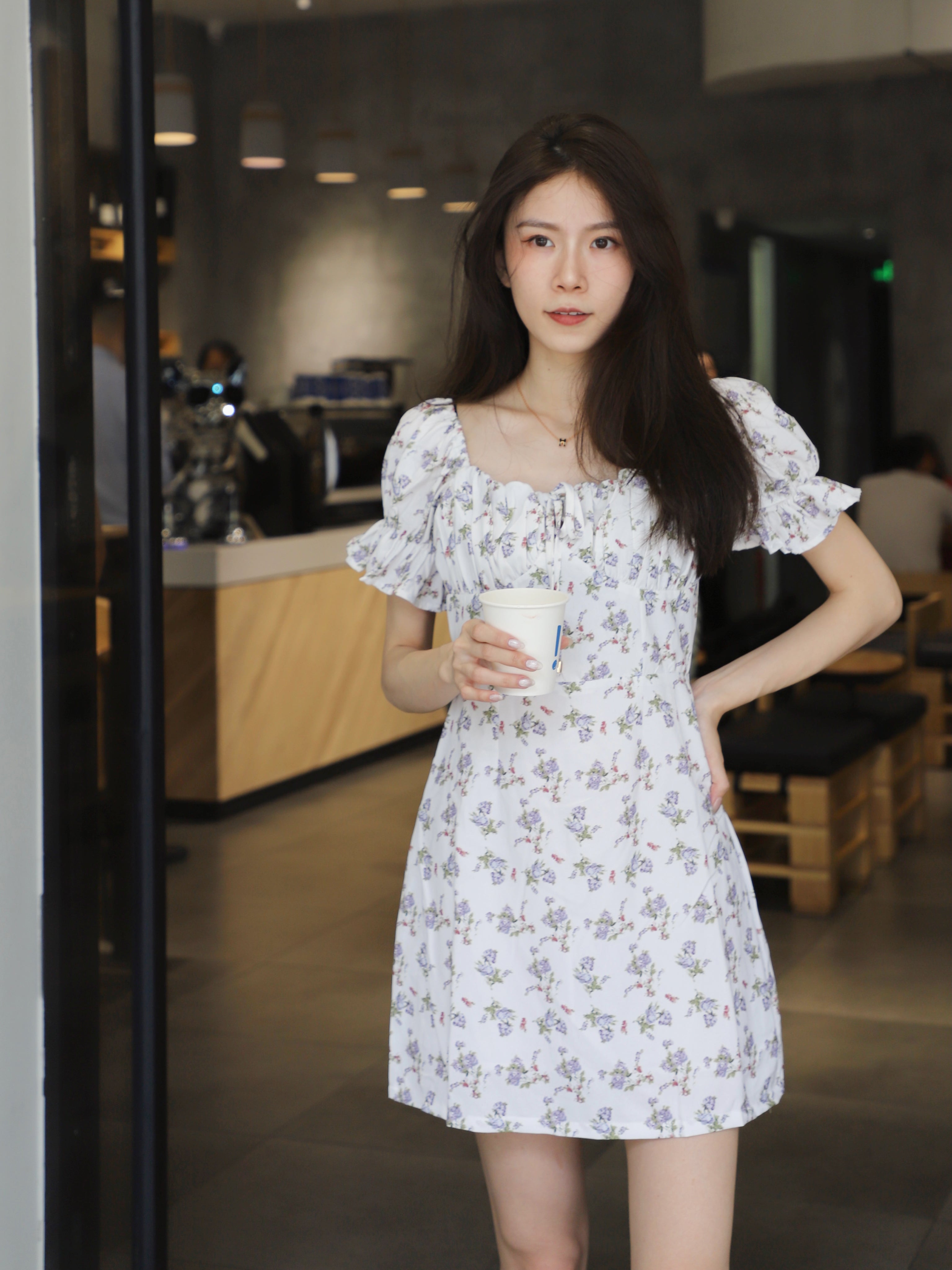 Puff Sleeve White Floral Mini Dress