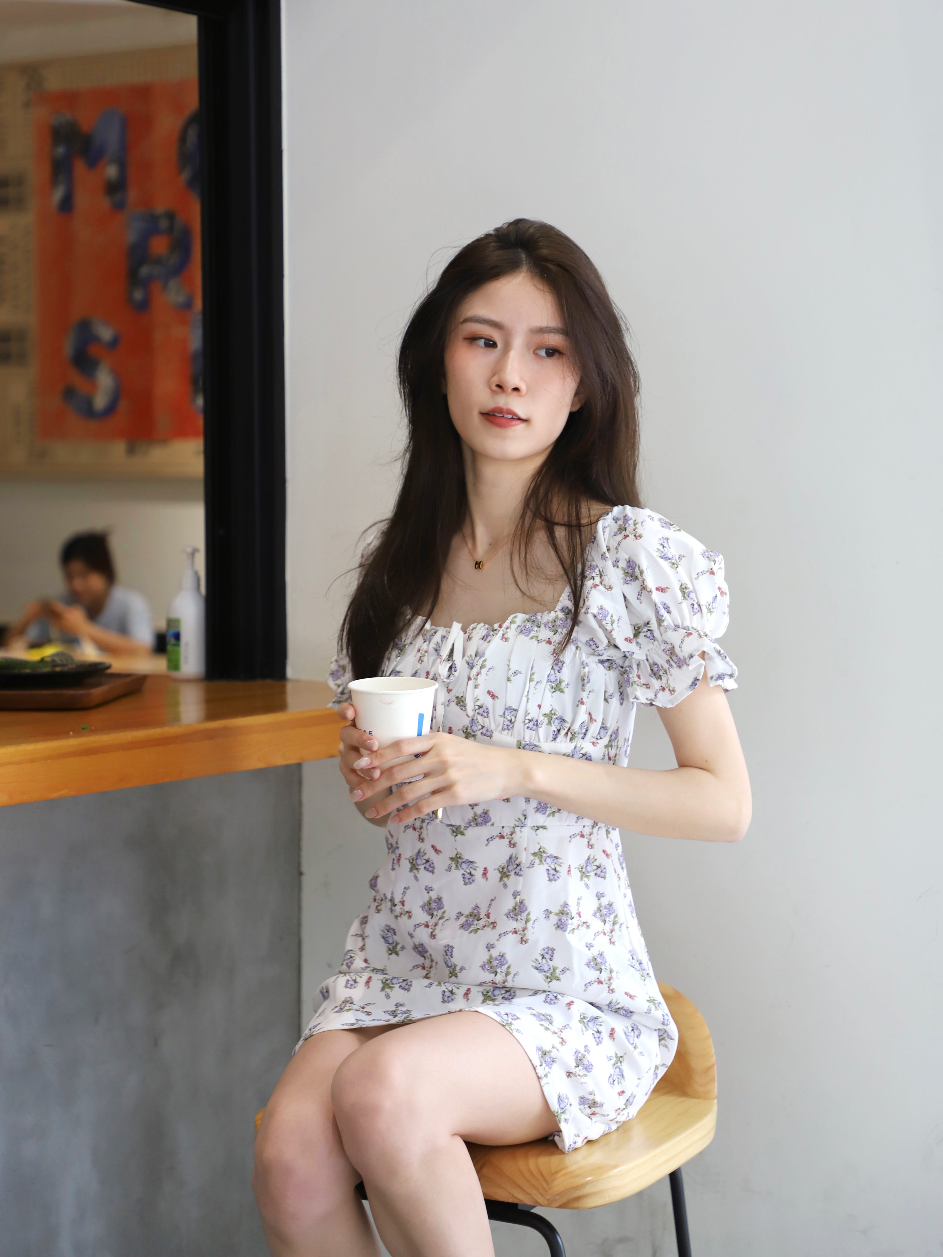 Puff Sleeve White Floral Mini Dress