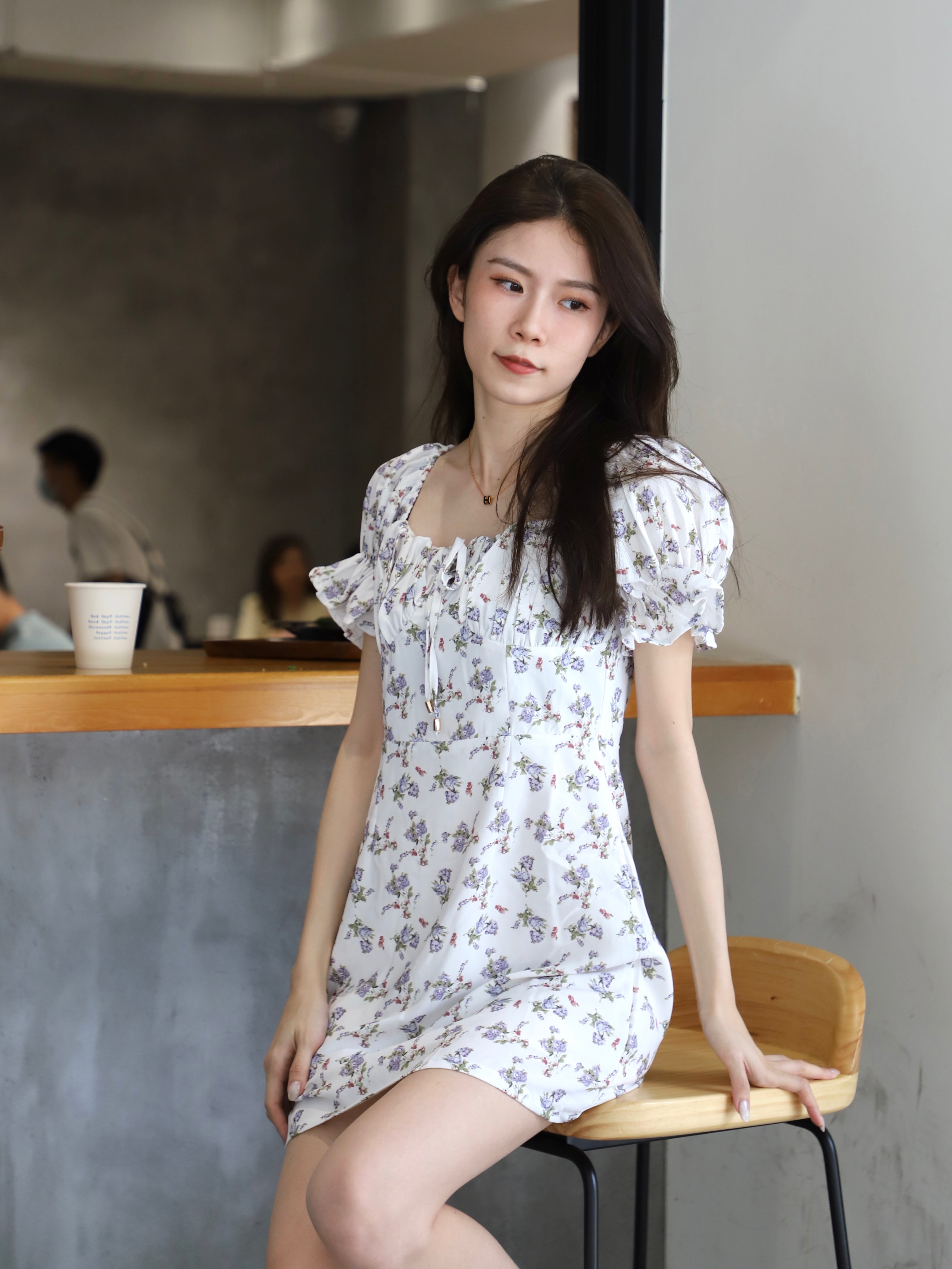 Puff Sleeve White Floral Mini Dress