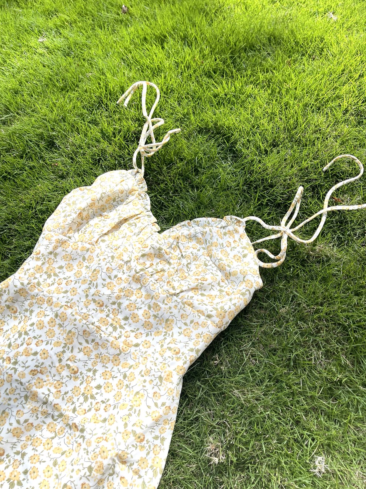 Yellow Tie Shoulder Floral Mini Dress