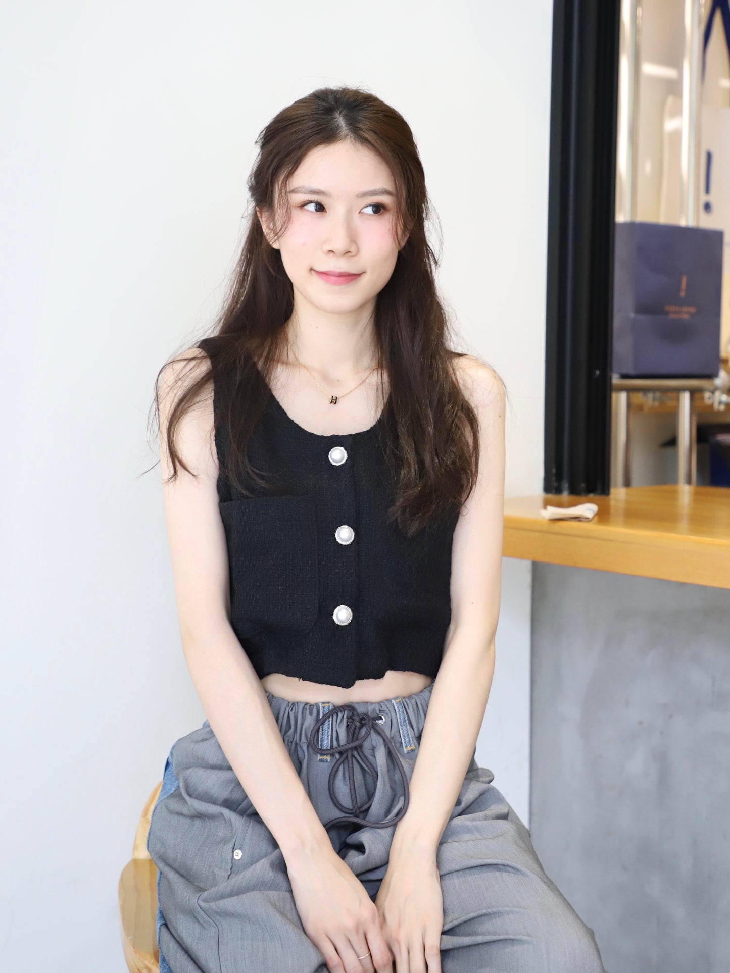 Tweed Pearl Button Tank Top