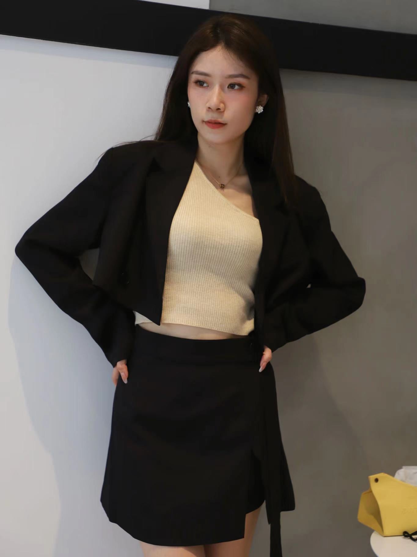 Cropped Button Down Blazer & Skirt Set