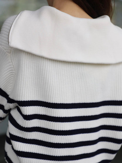 Striped Zip Up Long Sleeves Sweater