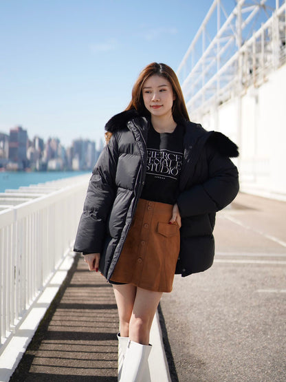 Fox Fur & Duck Down Jacket with belt