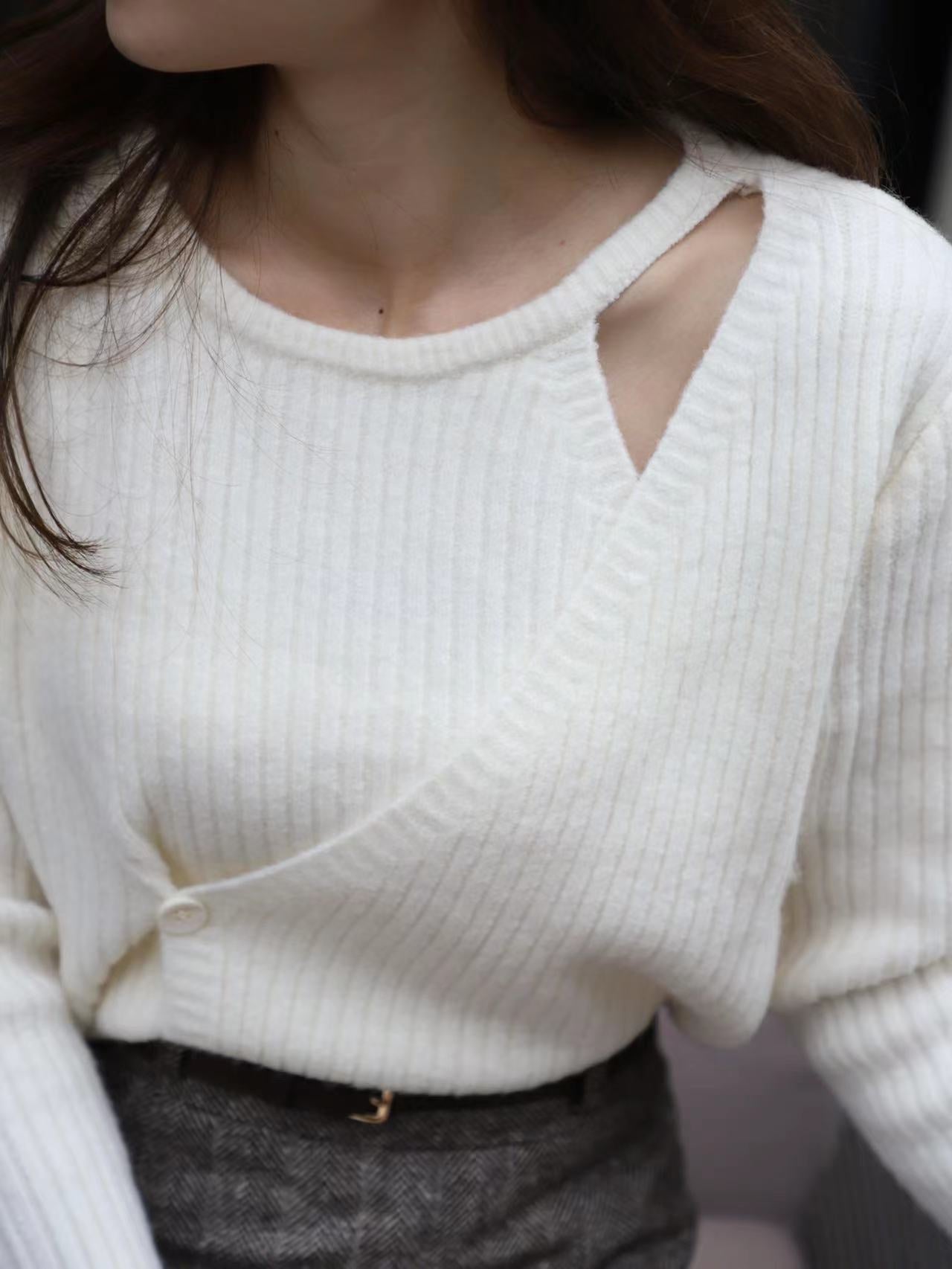 Button Wrap Long Sleeves Sweater Top