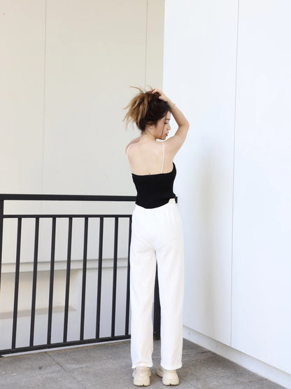 White Patterned Straight Pants