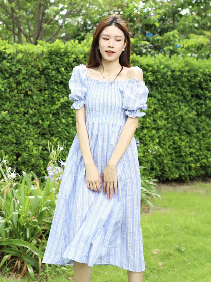 Off Shoulder Striped Maxi Dress