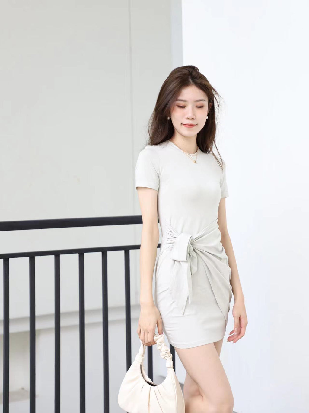 Ribbon on the side T shirt Mini Dress