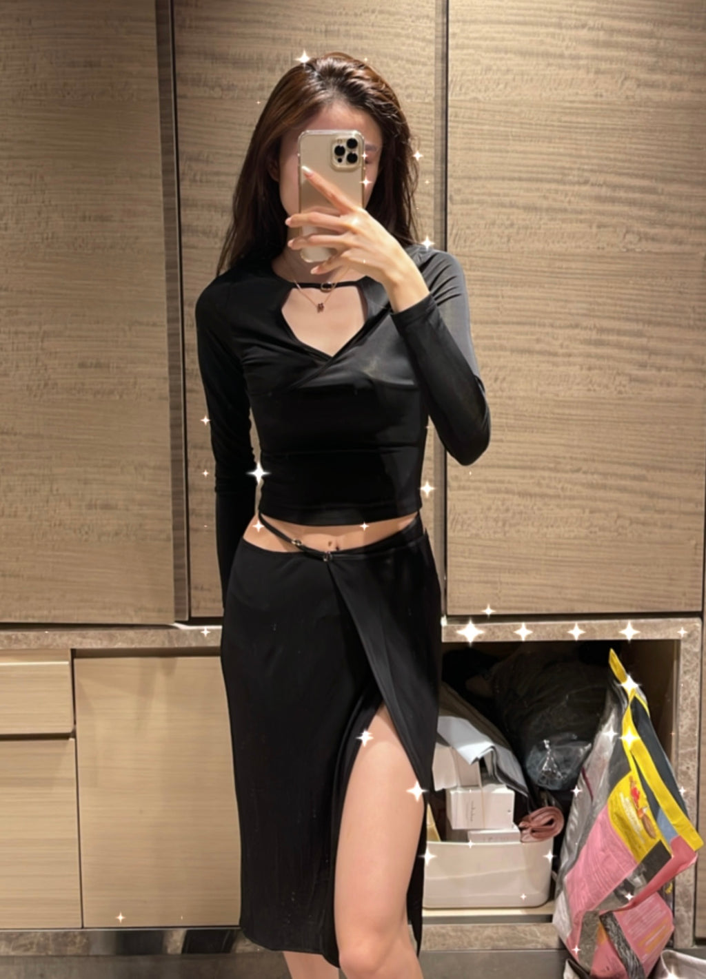 [Own Design] V Neck Skirt Set