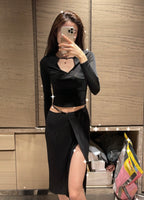 [Own Design] V Neck Skirt Set