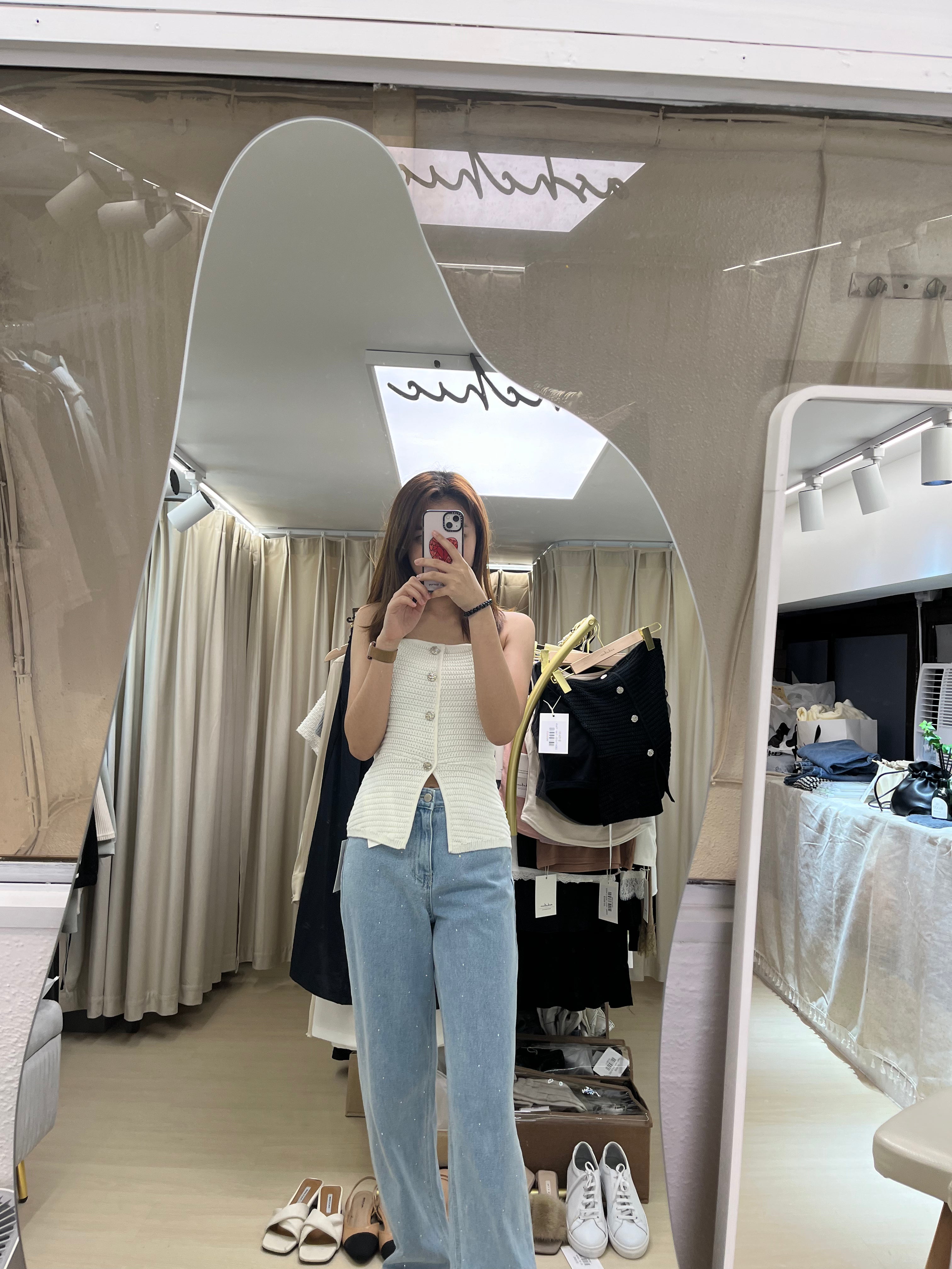 Silver Button Strapless T Top