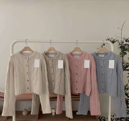 Gold Button Cable-Knit Cardigan