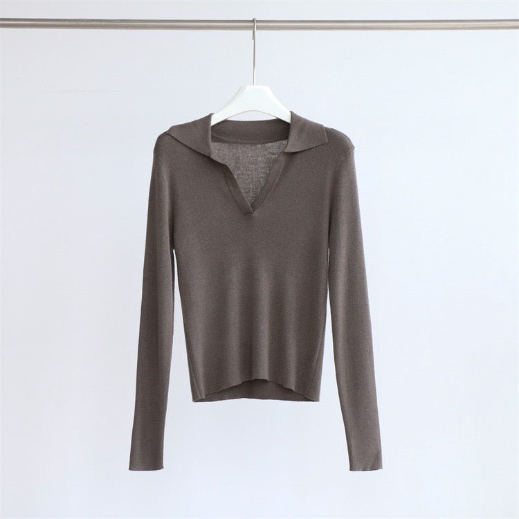 Basic Collar Neck Long Sleeves T-Shirt
