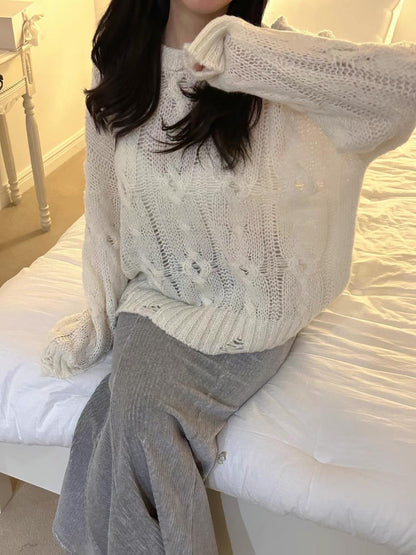 Oversized Cable Knit Long Sleeves Top