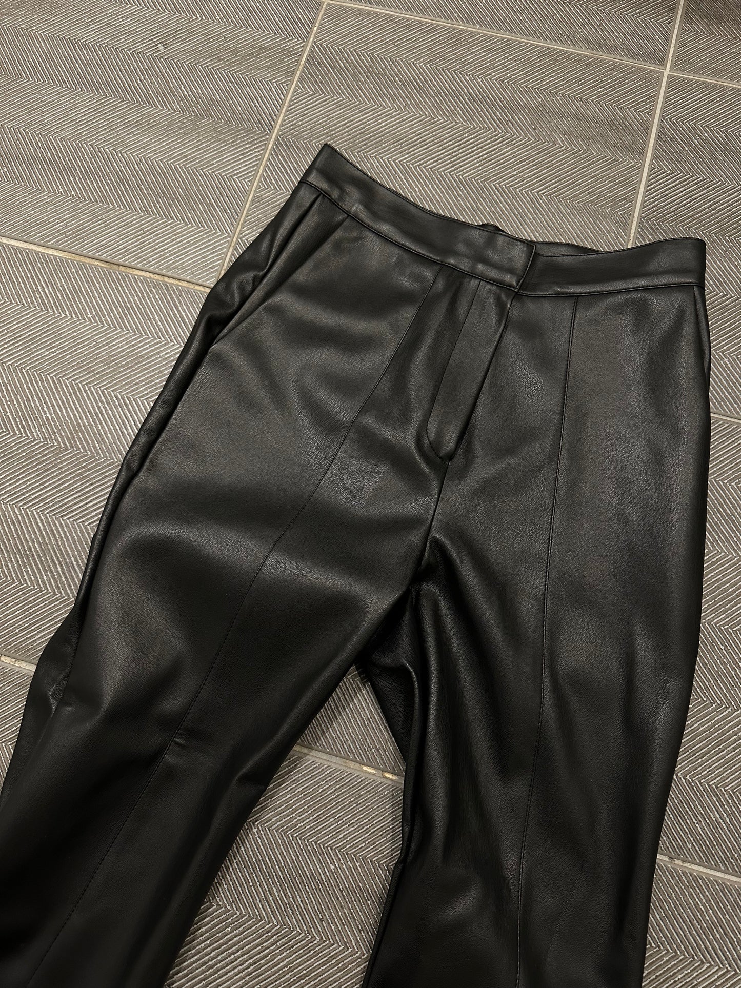 Basic Leather Straight Slit Pants