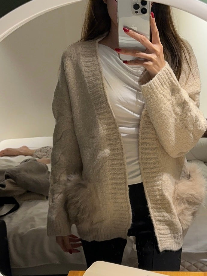 Real Rabbit Fur Cardigan with Belt