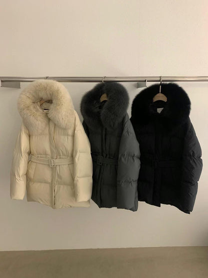 Fox Fur & Duck Down Jacket with belt