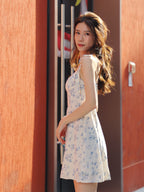 White Fairy Tie Shoulder Floral Mini Dress