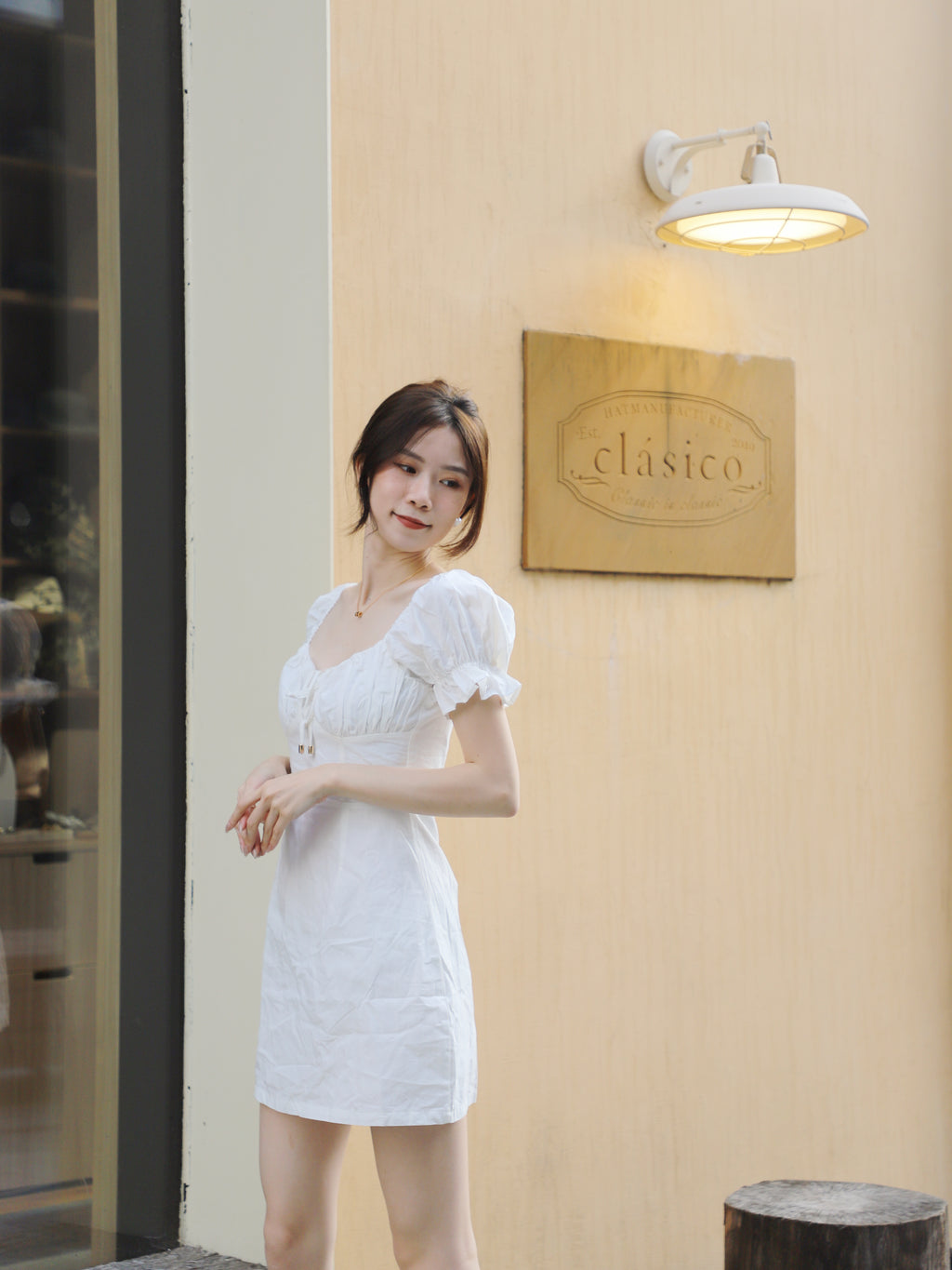 French Style Puff Sleeves Mini Dress