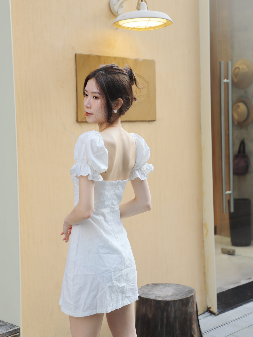French Style Puff Sleeves Mini Dress