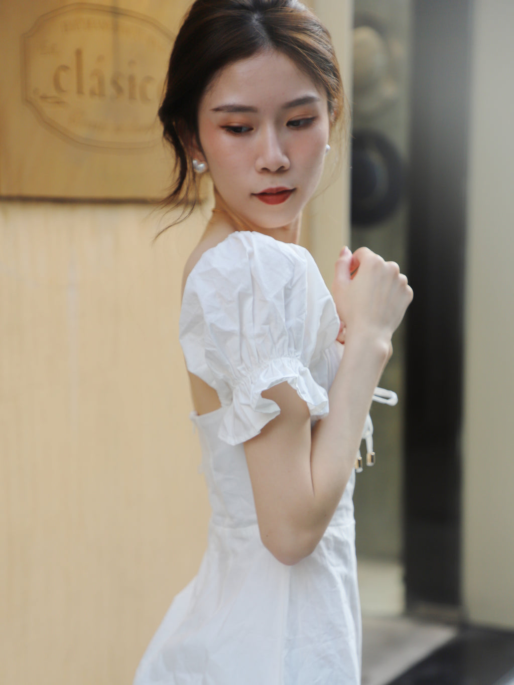 French Style Puff Sleeves Mini Dress