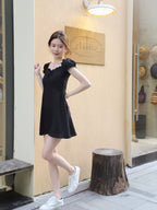 Ruffles Sleeves & Sweetheart Neckline Mini Dress