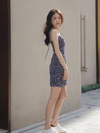 Navy Tie Shoulder Floral Mini Dress