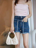 High Waist Ruffles Denim Shorts