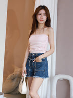 High Waist Ruffles Denim Shorts