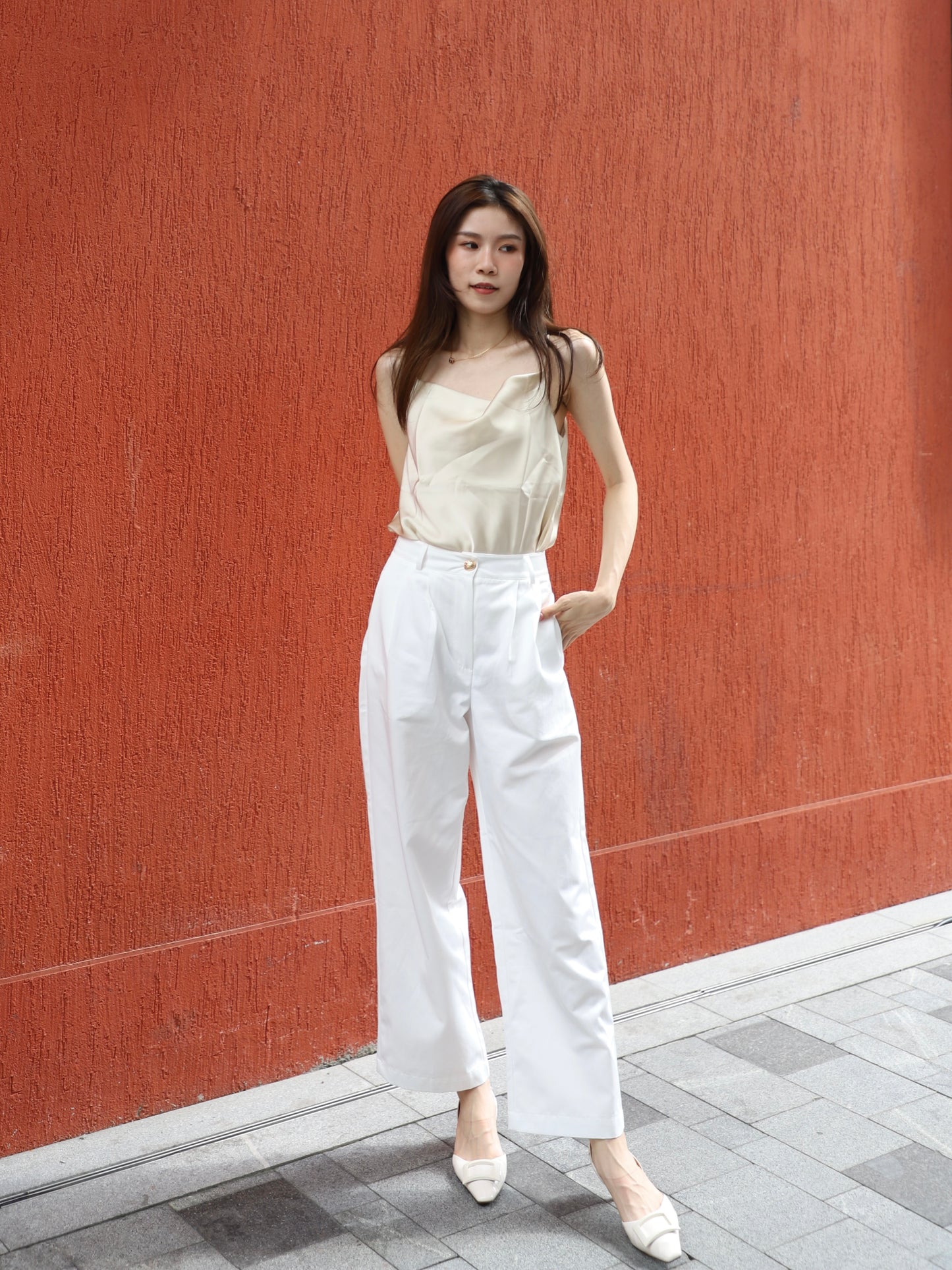 Gold Button Office Straight Pants