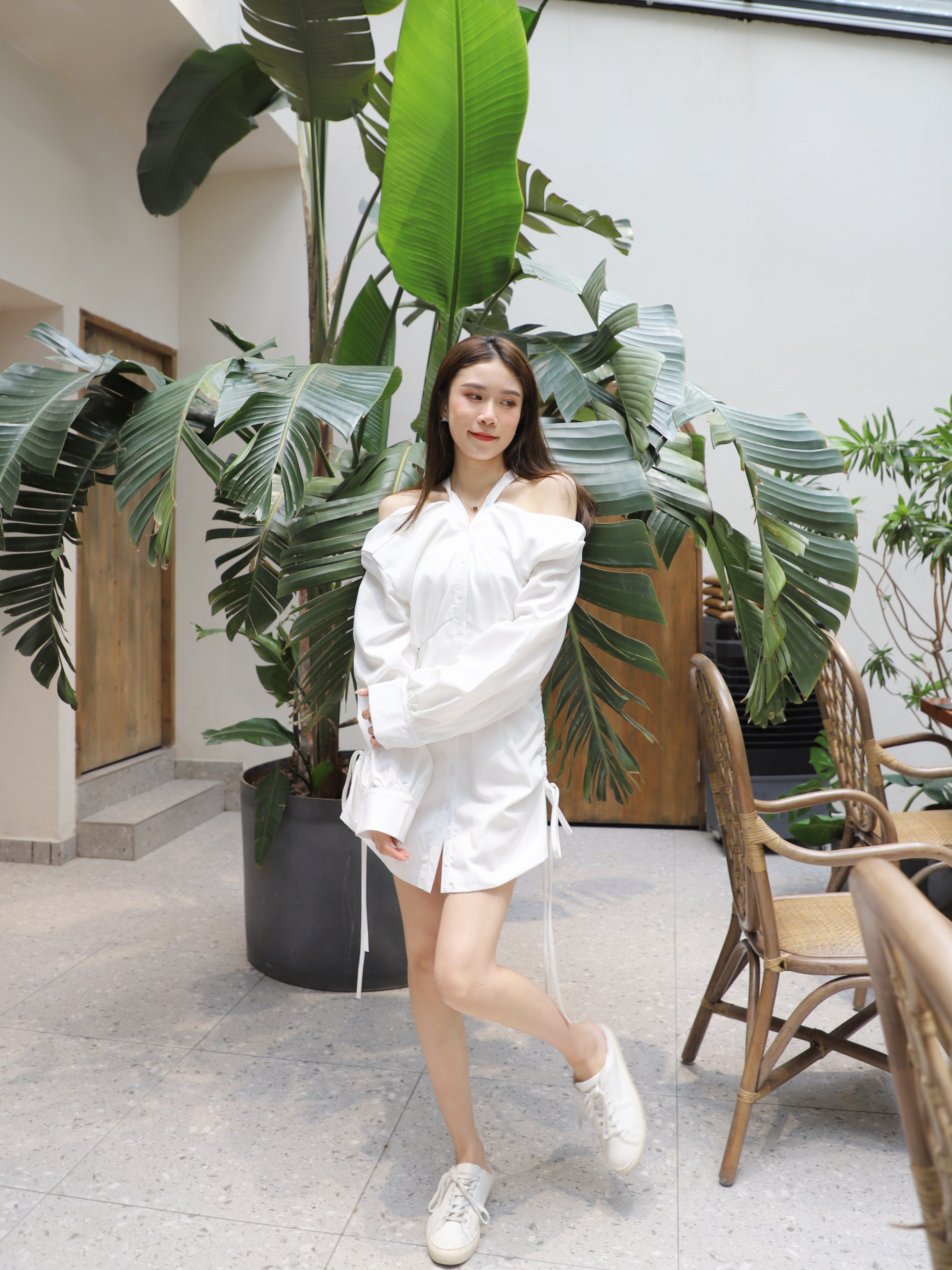 Cross Neck & Off Shoulder Mini Dress