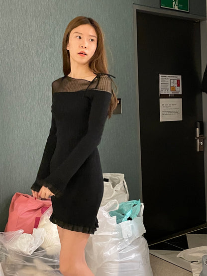 Half Lace Off Shoulder Ruffles Mini Dress