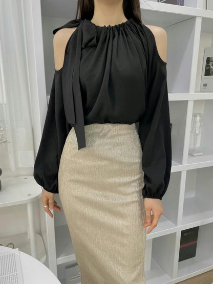 Ribbon on the side Long Sleeves Top