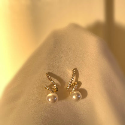 S Shape & Pearl Earrings