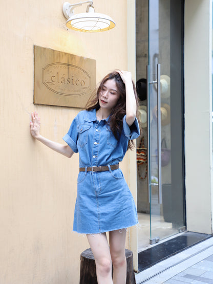 Short Sleeves Denim Mini Dress