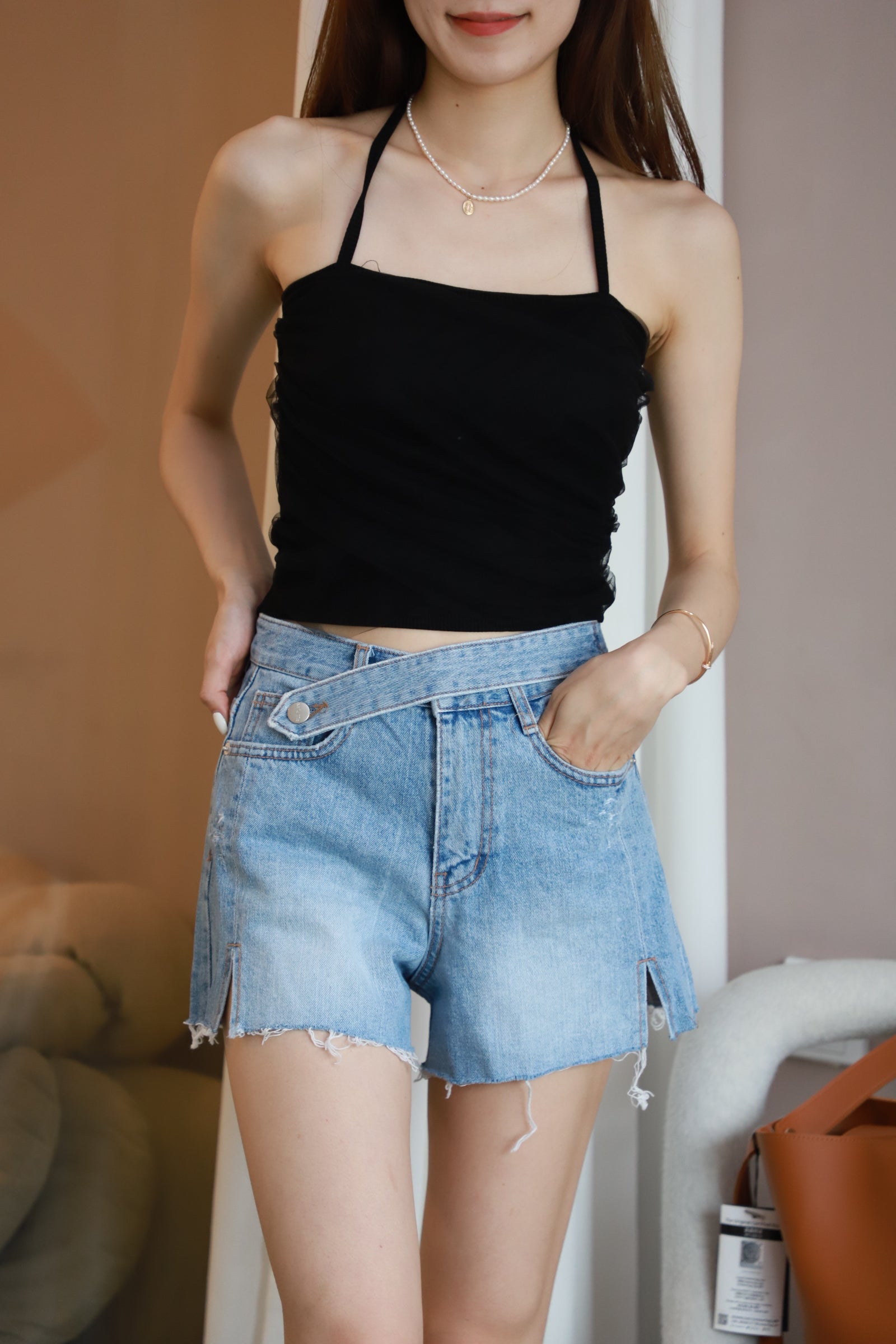 One Strap Denim Shorts