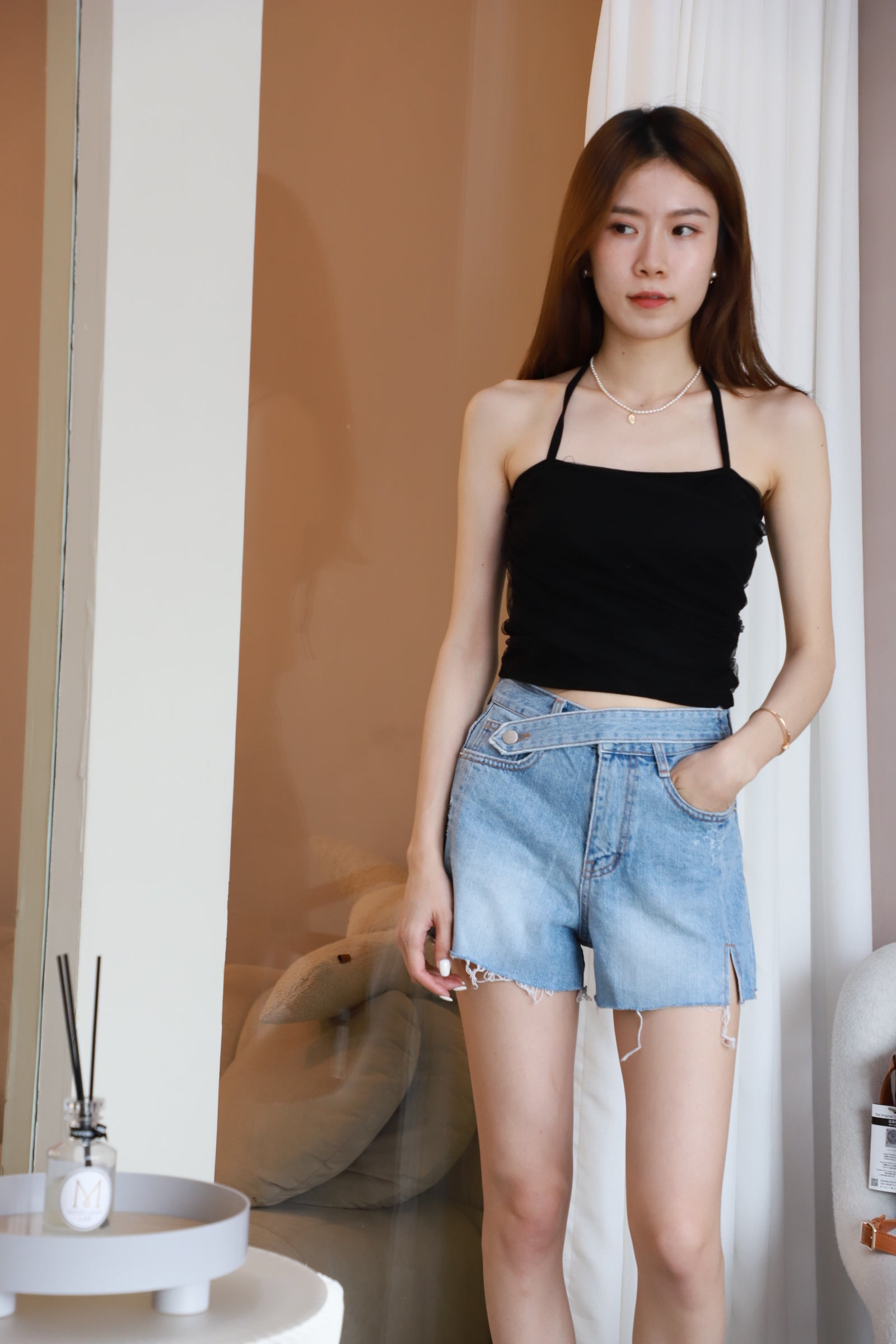 One Strap Denim Shorts