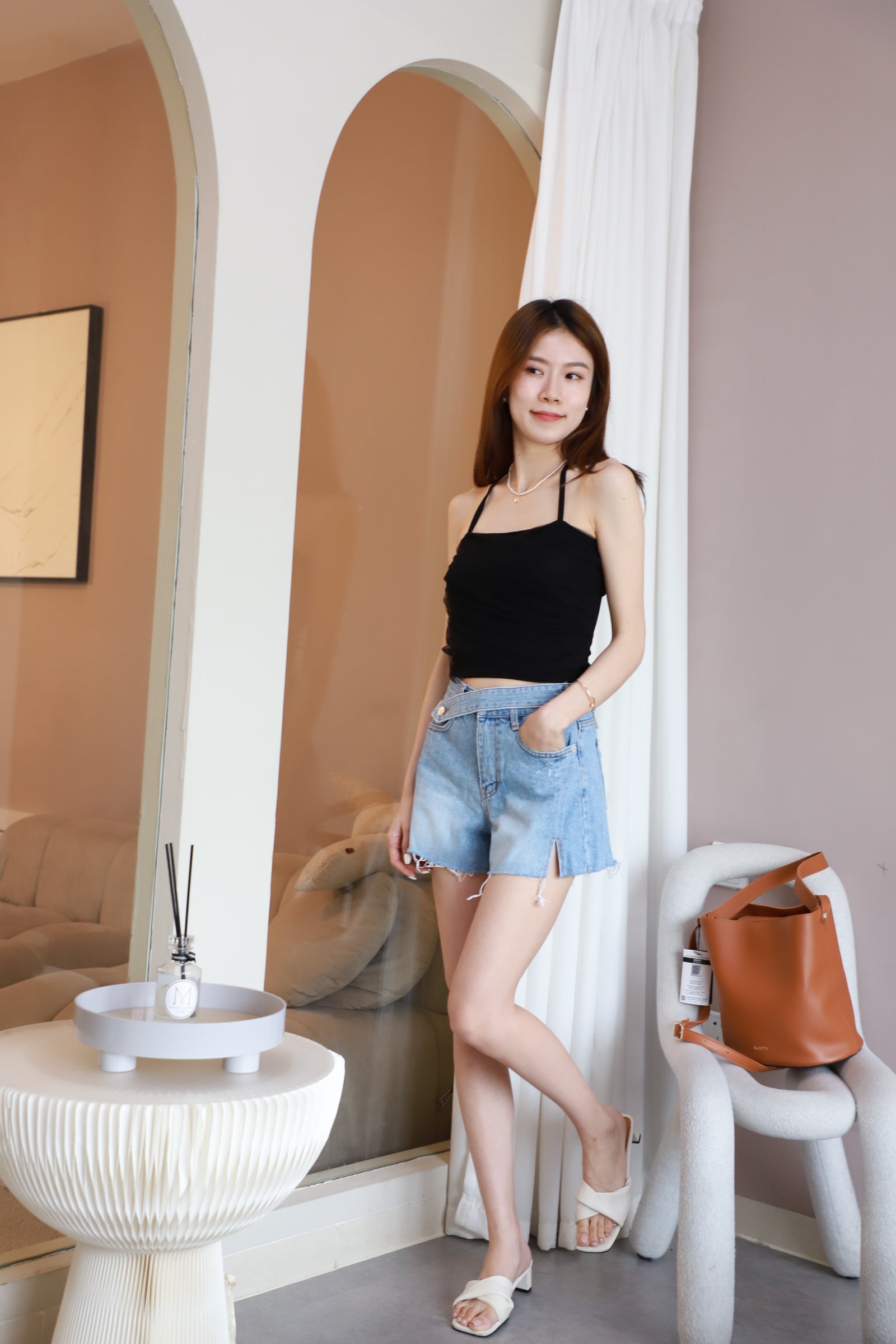 One Strap Denim Shorts