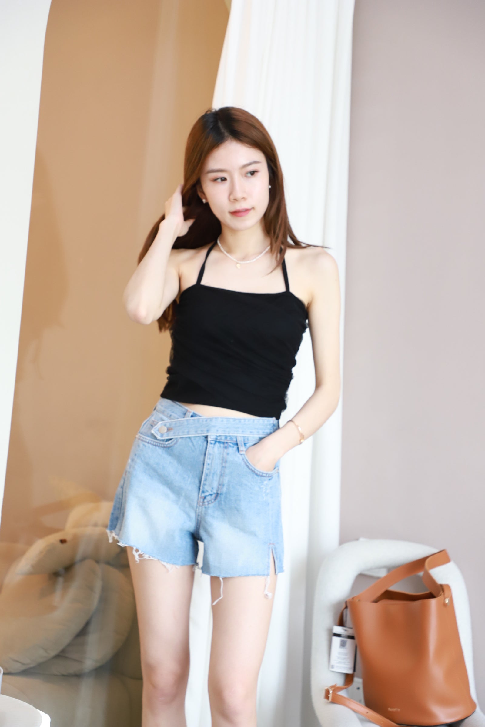 One Strap Denim Shorts