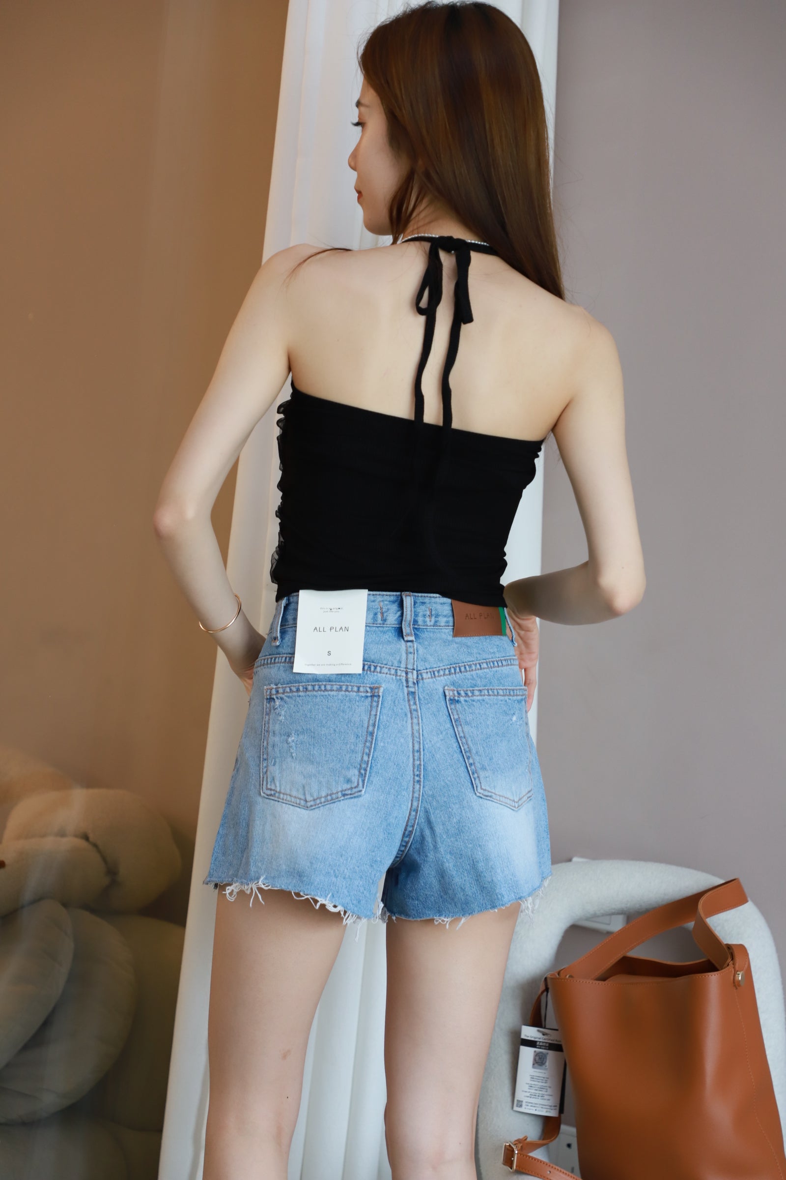 One Strap Denim Shorts