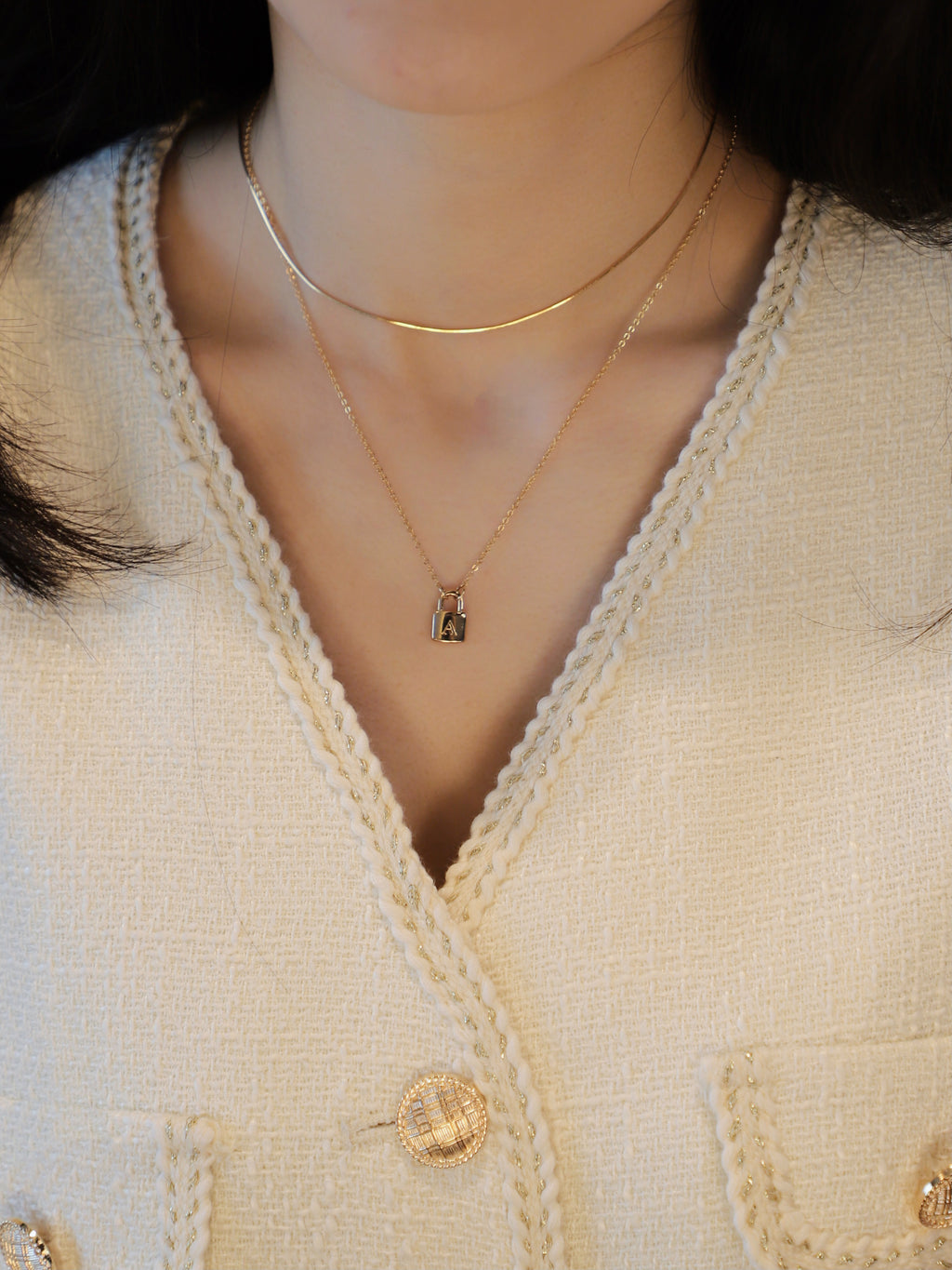 Customize Letter  Gold Lock Necklace