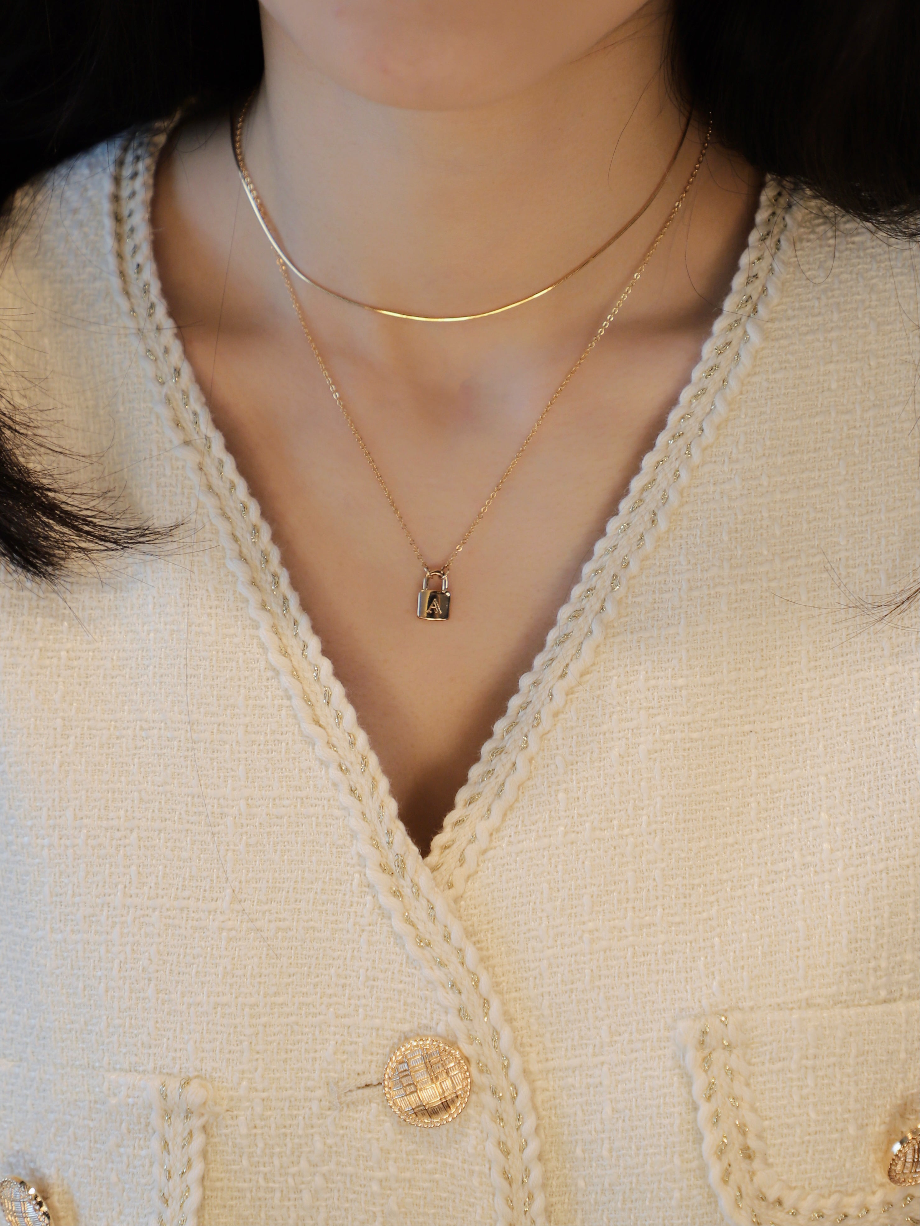 Customize Letter  Gold Lock Necklace